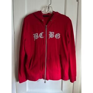 BCBGMaxazria Long Sleeve Red Full Zip Hooded Sweatshirt XL